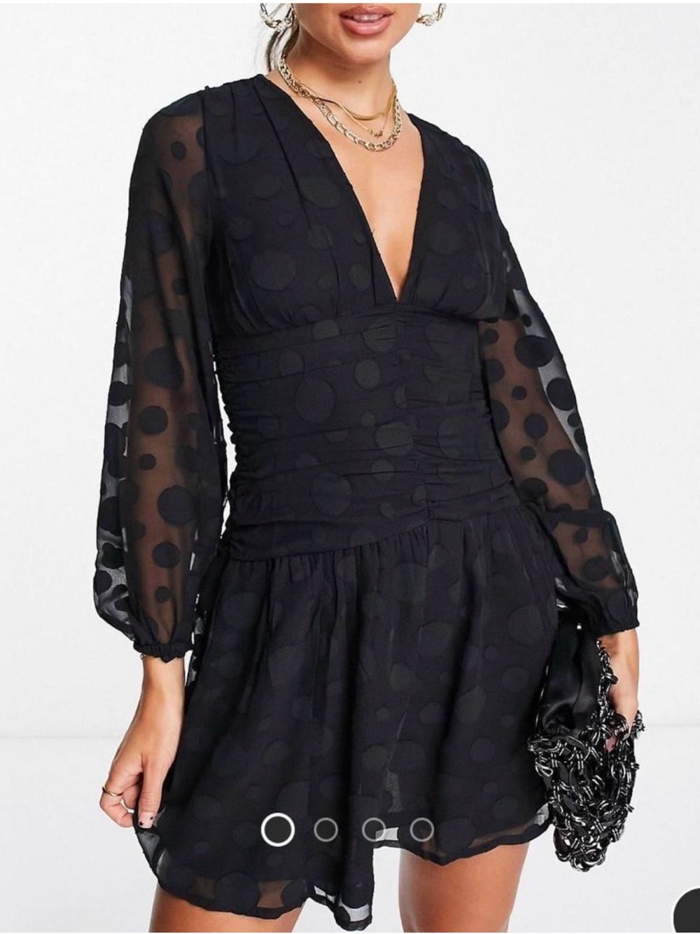 ASOS Black Polka Dot V-Neck Mini Dress